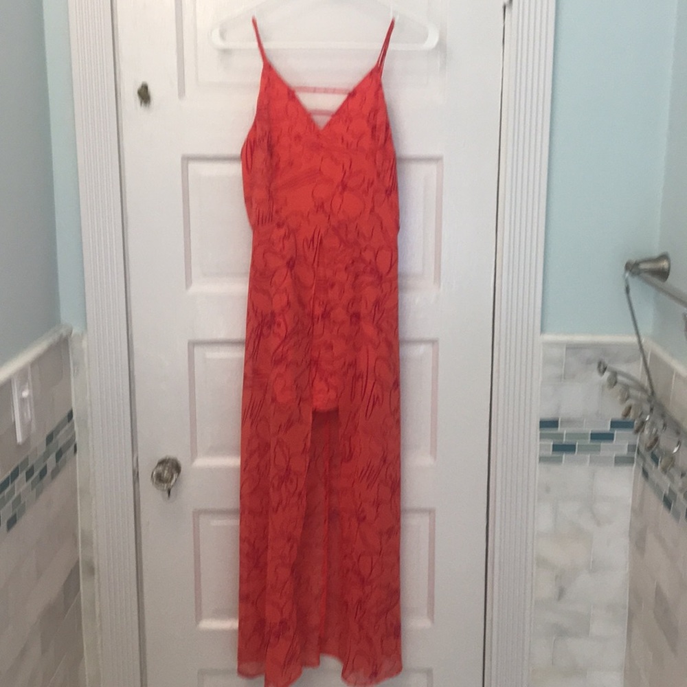 Guess Red Floral Spaghetti Strap Dress